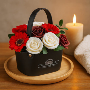 Soap Flowers Bouquet Petite Basket, Red