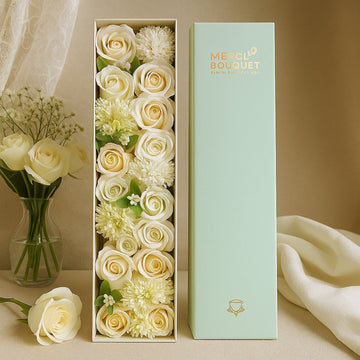 Caja larga de flores de jabón – amarilla y verde