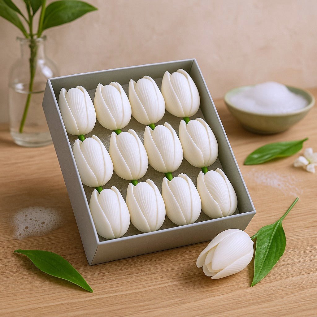 Soap Flowers Medium Tulip White, Set of 10 - SHAMTAM.COM