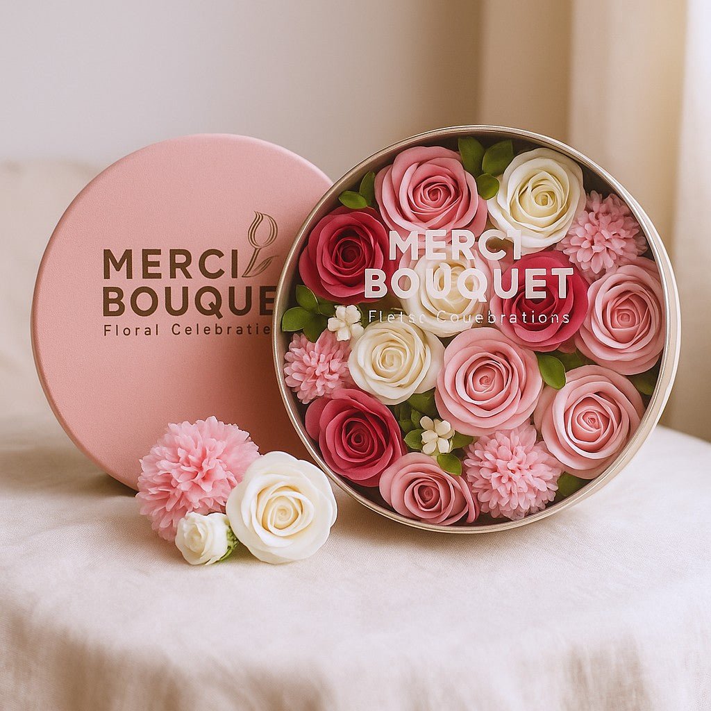 Soap Flowers Round Box, Pink Baby Blessings - SHAMTAM.COM