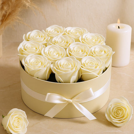 Soap Rose Bouquet 14 Cream Roses Round - SHAMTAM.COM