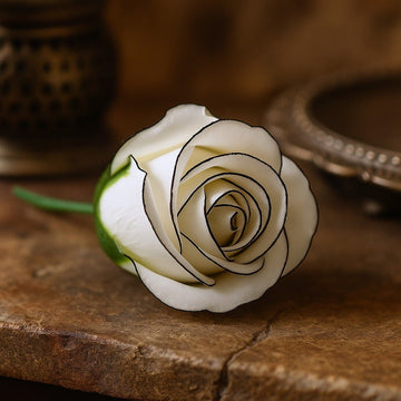 Soap Rose Flowers Medium Ivory Black Rim 10-Pack