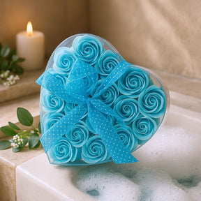 Soap Roses Heart Box, Blue Set of 24 - SHAMTAM.COM