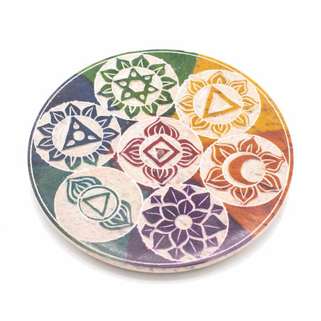 Soapstone Disc Incense Holder 10cm - Seven Chakra - SHAMTAM.COM