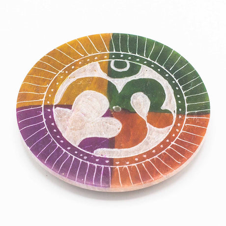 Soapstone Disc Incense Holder 8cm - Om - SHAMTAM.COM