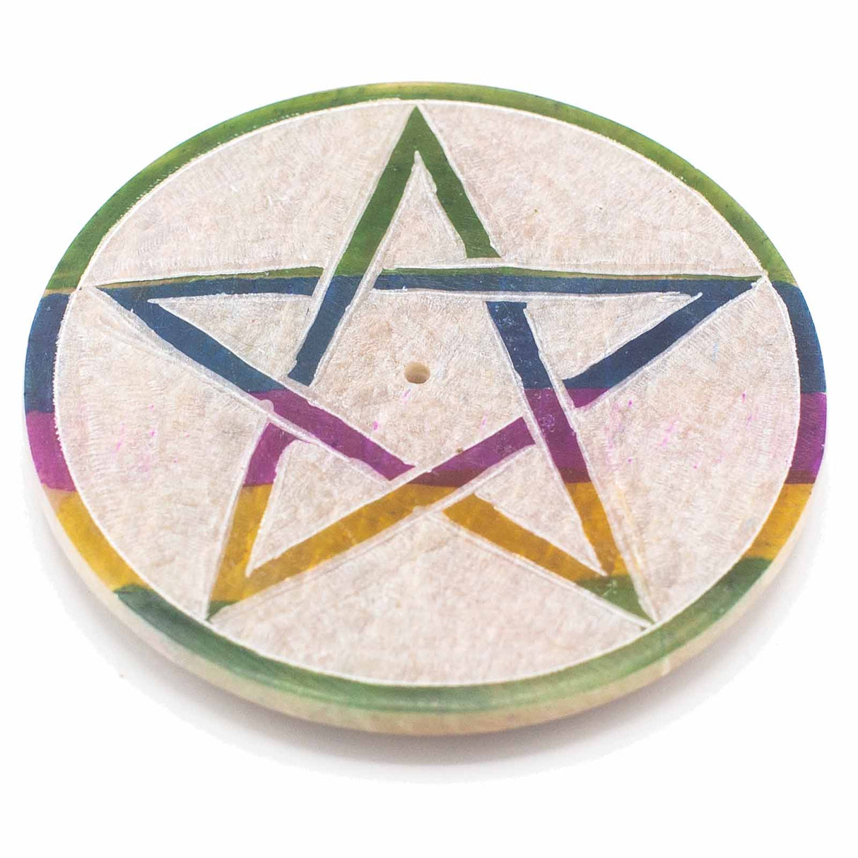 Soapstone Disc Incense Holder 8cm - Pentagon - SHAMTAM.COM