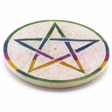 Soapstone Disc Incense Holder 8cm - Pentagon - SHAMTAM.COM