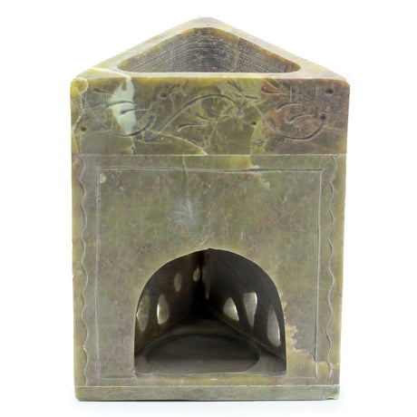 Handcrafted Triangle Soapstone Oil Burner with Elephant Carvings – Aromatherapy Essential, Made in India - SHAMTAM.COM