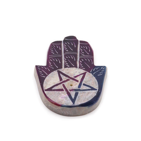 Soapstone Hamsa Incense Burner with Pentagon Design for Protection & Balance - SHAMTAM.COM
