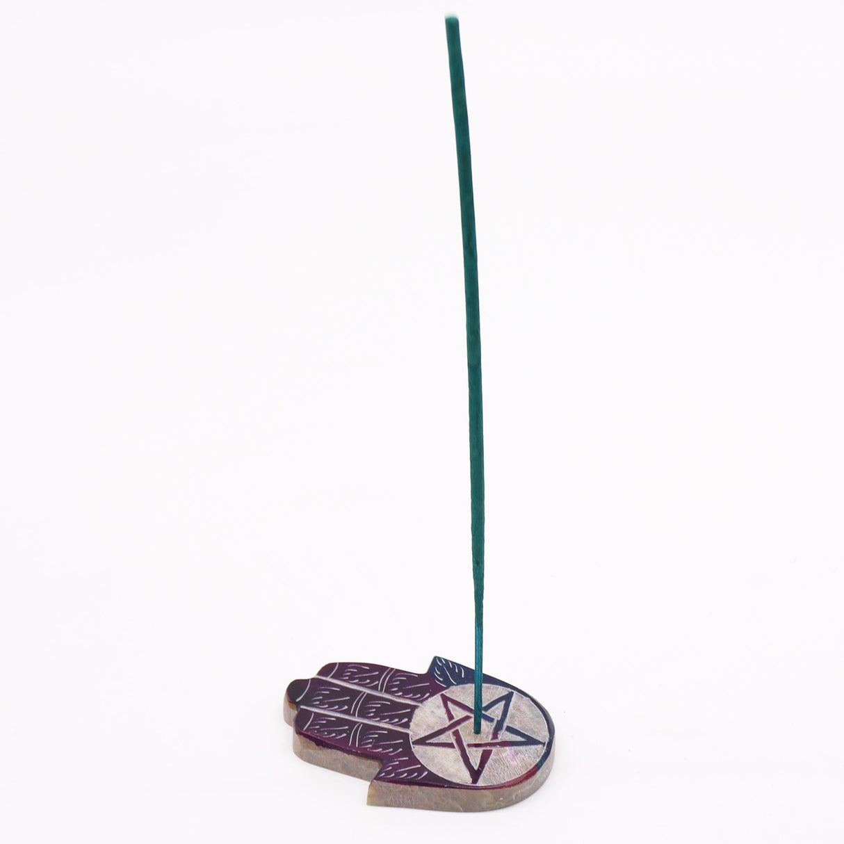 Soapstone Hamsa Incense Burner with Pentagon Design for Protection & Balance - SHAMTAM.COM