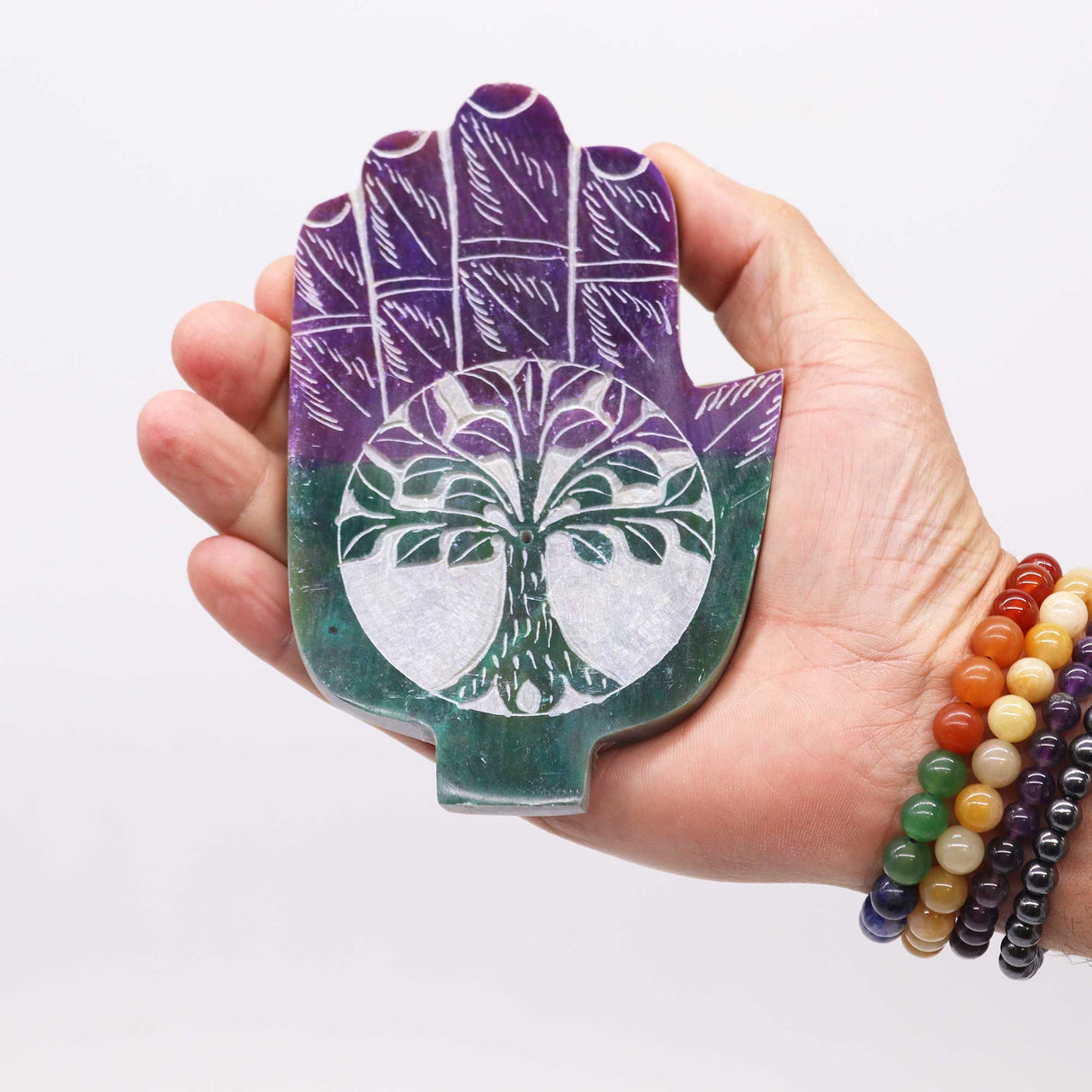 Soapstone Hamsa Incense Burner with Tree of Life Design - Enhance Meditation & Spiritual Growth - SHAMTAM.COM