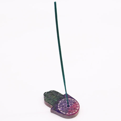 Handcrafted Soapstone Hamsa Incense Burner with Lotus Flower Design for Spiritual Protection and Serenity - SHAMTAM.COM