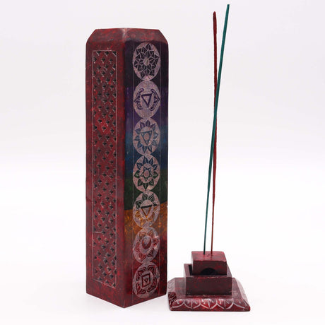 Chakra Harmony Soapstone Incense Holder - 7 Chakra Symbols for Meditation & Energy Balance - SHAMTAM.COM