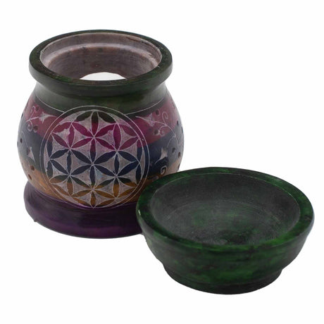 Flower of Life Oil Burner Soapstone 10cm - SHAMTAM.COM