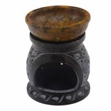 Mandala Flower Oil Burner Soapstone Black & Yellow 10cm - SHAMTAM.COM