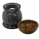 Mandala Flower Oil Burner Soapstone Black & Yellow 10cm - SHAMTAM.COM