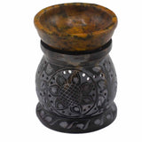 Mandala Flower Oil Burner Soapstone Black & Yellow 10cm - SHAMTAM.COM