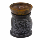 Mandala Flower Oil Burner Soapstone Black & Yellow 10cm - SHAMTAM.COM