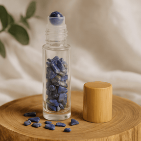 Sodalite Essential Oil Roller Bottle, Wooden Cap - SHAMTAM.COM