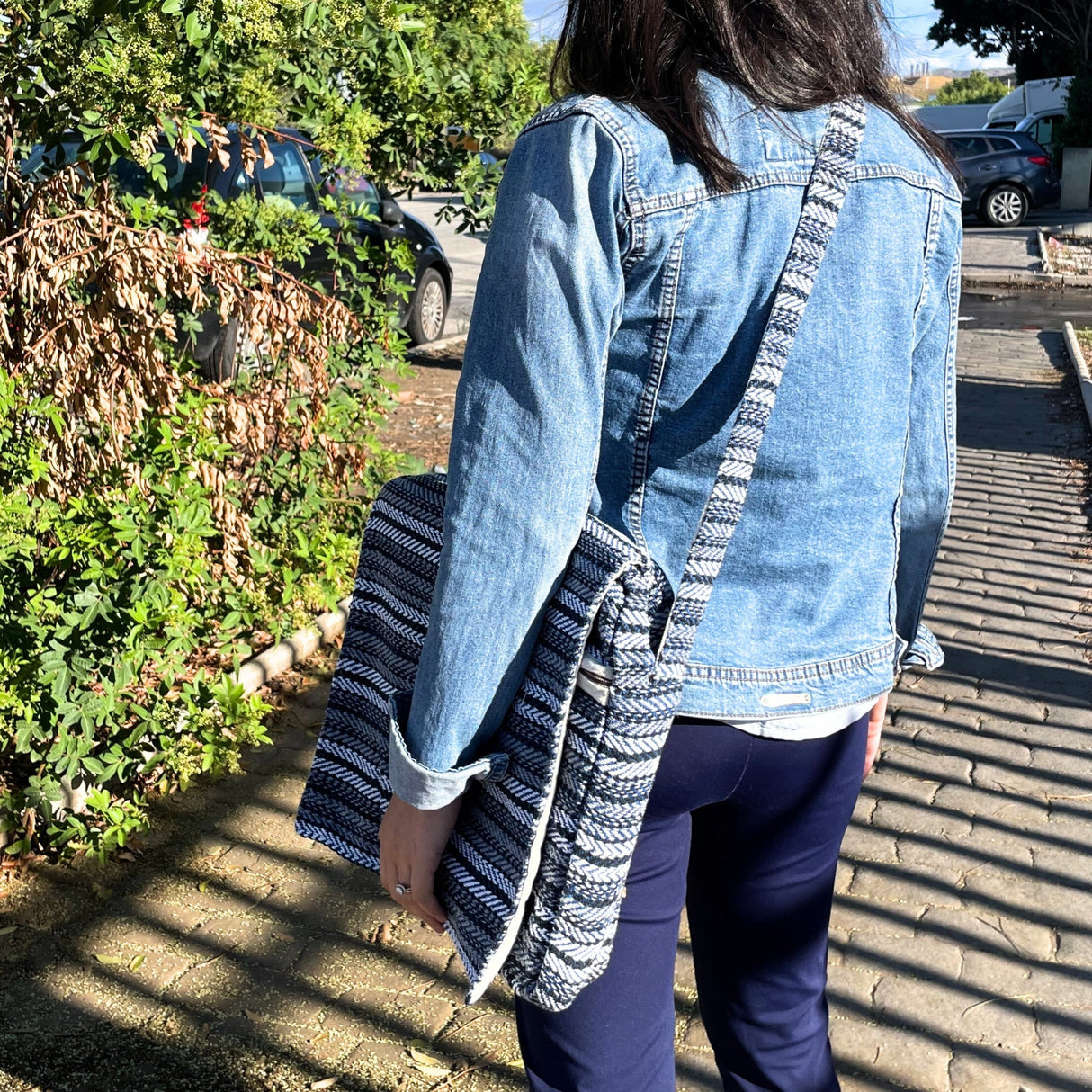 Soft Banjar Laptop Bag - Blue Strips - SHAMTAM.COM