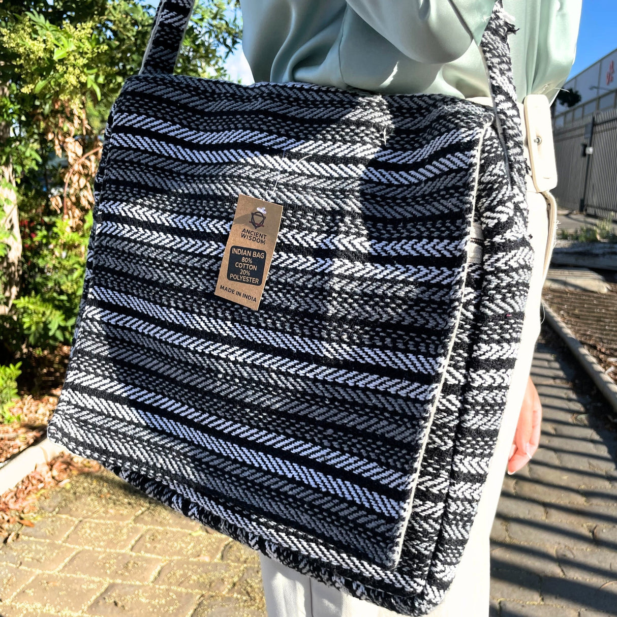 Soft Banjar Laptop Bag - Grey Strips - SHAMTAM.COM