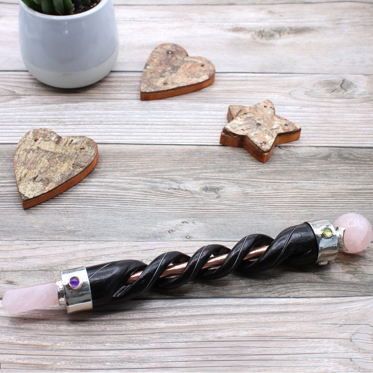 Healing Wand - Spiral Carving Copper Pipe Rose Quartz - SHAMTAM.COM