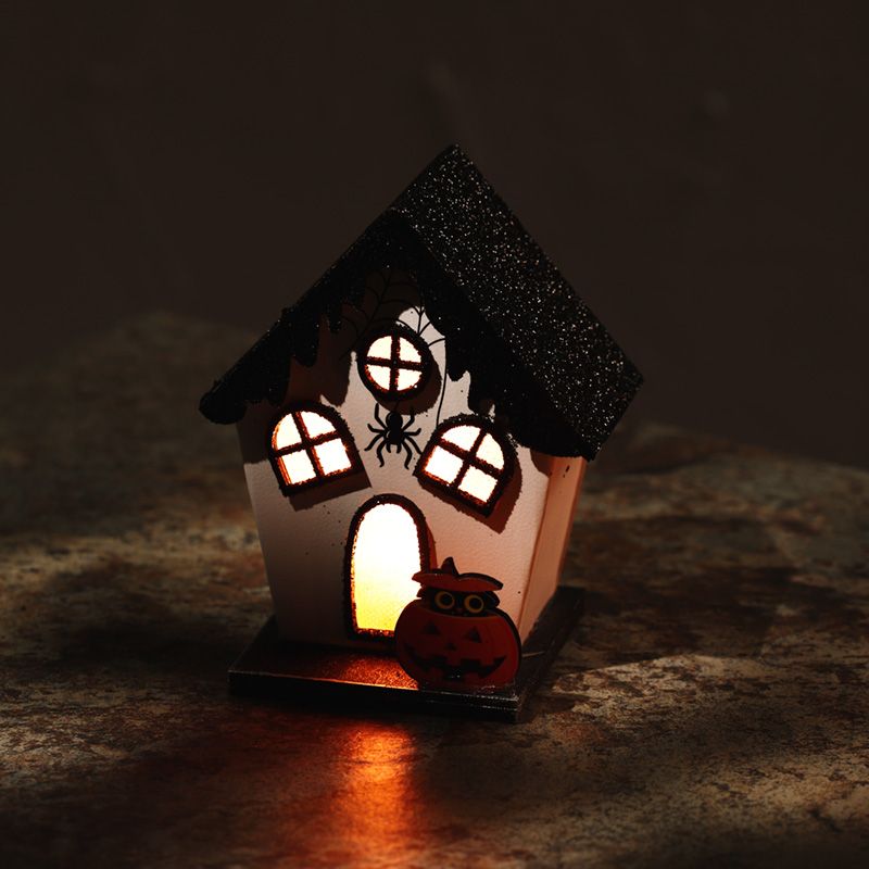 Spooky Spider House Halloween LED Decoration with Glitter Roof and Pumpkin - Perfect for Indoor & Outdoor Haunted Themes - SHAMTAM.COM