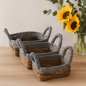 Square Banana Leaf Raffia Baskets Set of 3 - SHAMTAM.COM