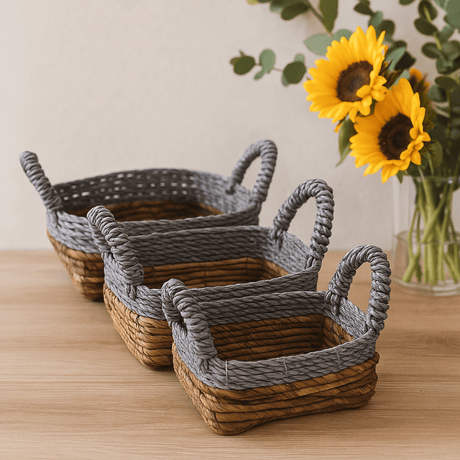 Square Banana Leaf Raffia Baskets Set of 3 - SHAMTAM.COM