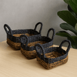 Square Baskets Set of 3 Banana - Leaf Hitam Raffia - SHAMTAM.COM