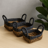 Square Baskets Set of 3 Banana - Leaf Hitam Raffia - SHAMTAM.COM
