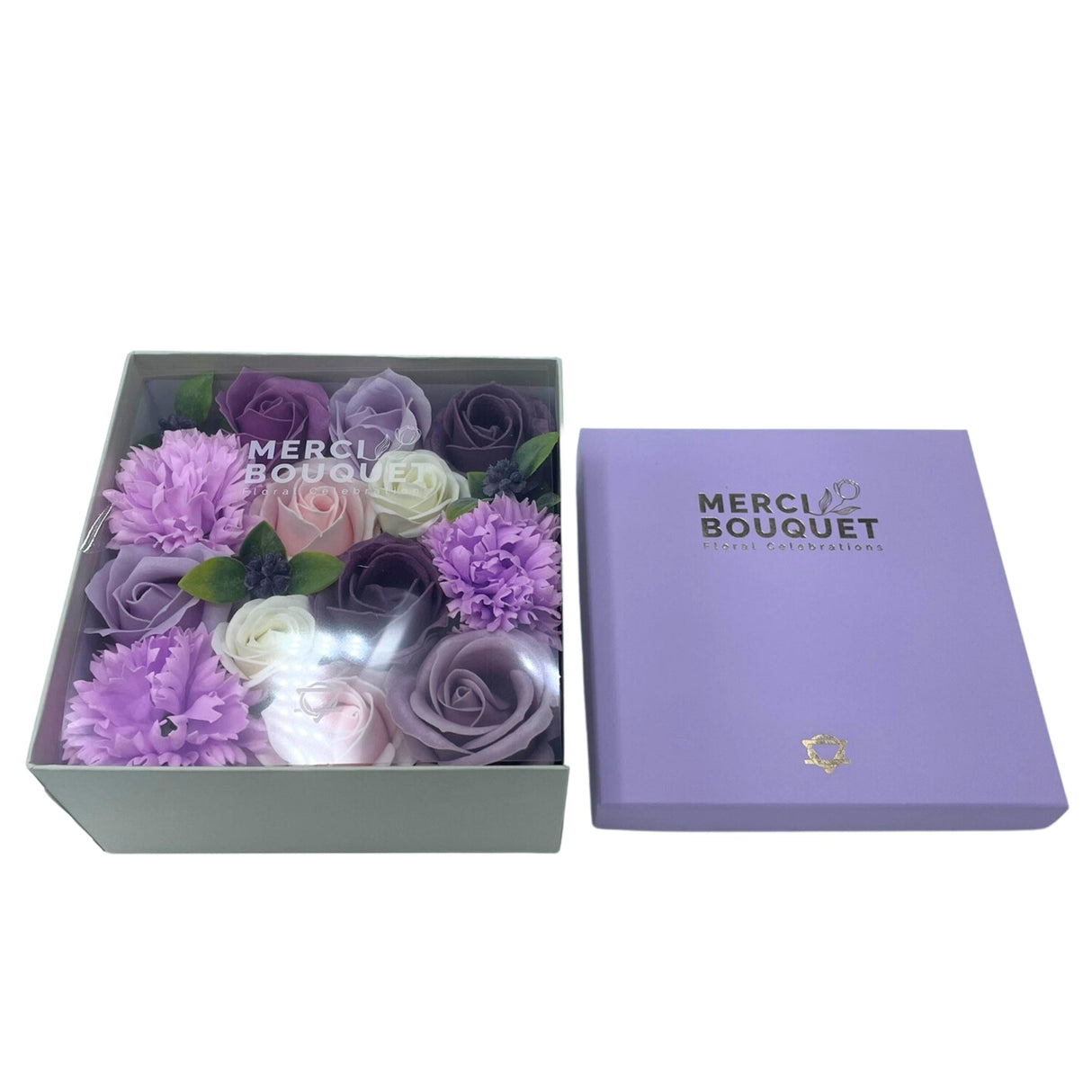 Soap Flowers Square Box - Lavender Rose & Carnation - SHAMTAM.COM