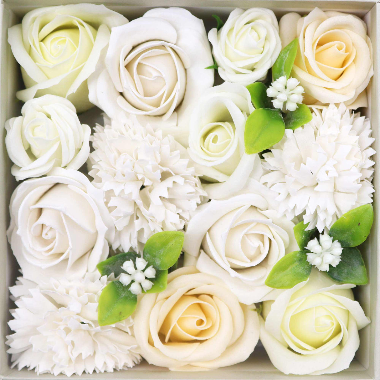 Soap Flowers Square Box - Wedding Blessings - White & Ivory - SHAMTAM.COM