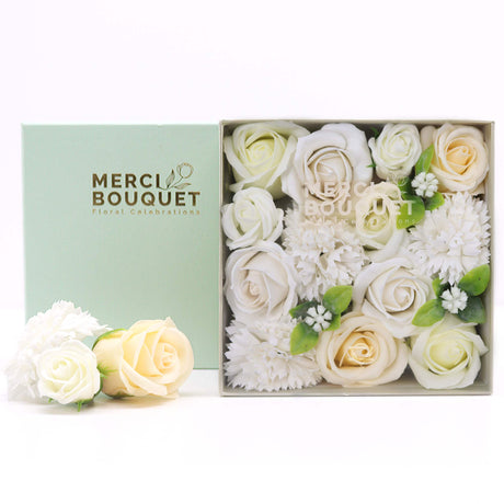 Soap Flowers Square Box - Wedding Blessings - White & Ivory - SHAMTAM.COM