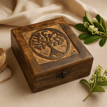 Square Wooden Keepsake Box – Tree of Life 13x13x6cm