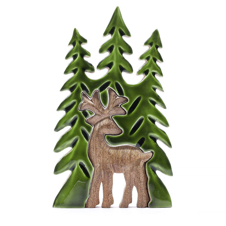 Stag in Forest 3D Mango Wood Enamel Decor - SHAMTAM.COM