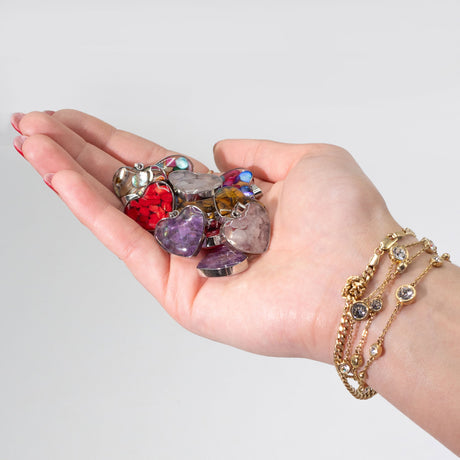 Steel Cased Pendant Hearts - 12 Assorted Gemstone Chips & Shells (12 pcs) - SHAMTAM.COM