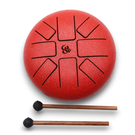 Red Hapi Drum Om 16cm - Steel Tongue Drum for Meditation & Relaxation with Mallets - SHAMTAM.COM