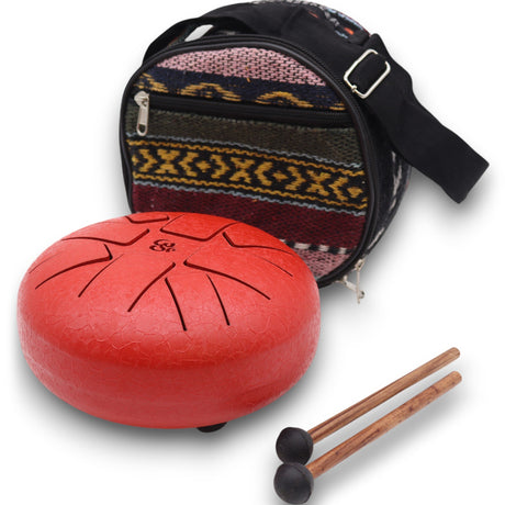Red Hapi Drum Om 16cm - Steel Tongue Drum for Meditation & Relaxation with Mallets - SHAMTAM.COM