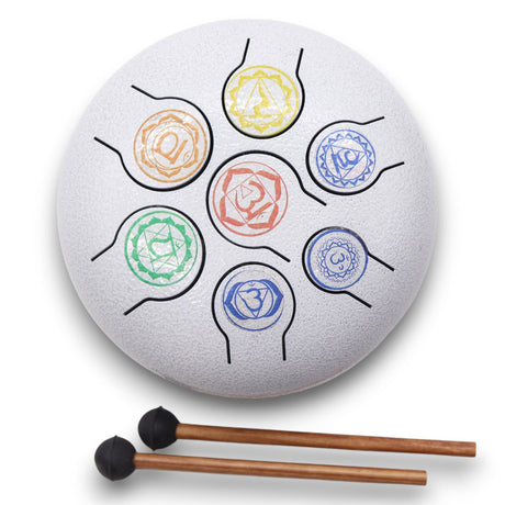 7 Chakra Steel Tongue Drum - Med Hapi 17x13cm with Wooden Mallets for Meditation & Relaxation - SHAMTAM.COM