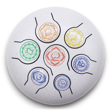7 Chakra Steel Tongue Drum - Med Hapi 17x13cm with Wooden Mallets for Meditation & Relaxation - SHAMTAM.COM