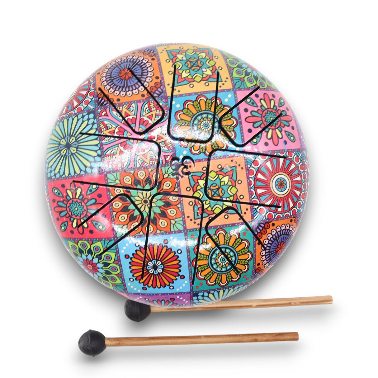 Vibrant Hand - Painted Steel Tongue Drum - 17x13cm Multi - Colored Hapi Drum with Mallets - SHAMTAM.COM