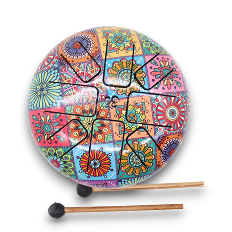 Vibrant Hand - Painted Steel Tongue Drum - 17x13cm Multi - Colored Hapi Drum with Mallets - SHAMTAM.COM