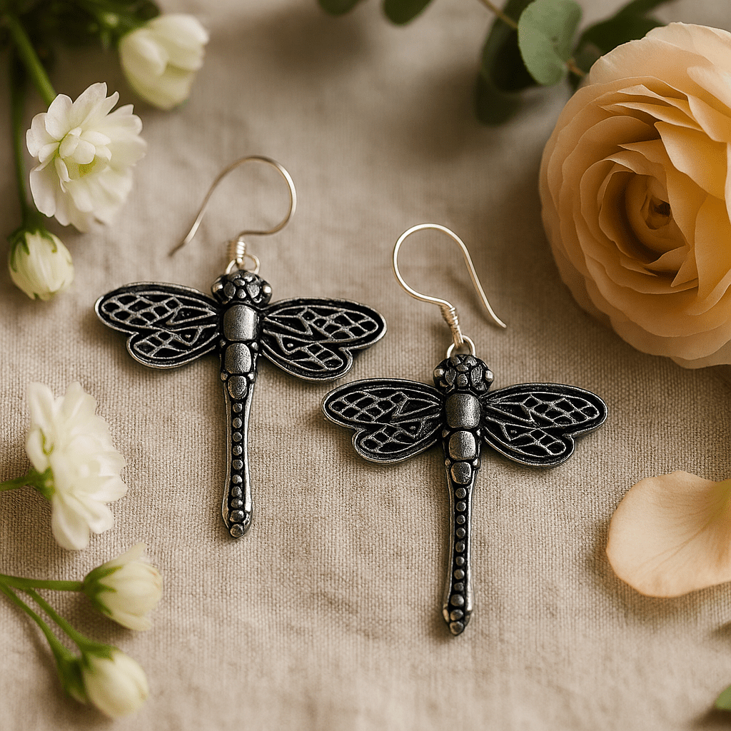 Sterling Silver Dragonfly Drop Earrings - SHAMTAM.COM