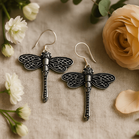 Sterling Silver Dragonfly Drop Earrings - SHAMTAM.COM