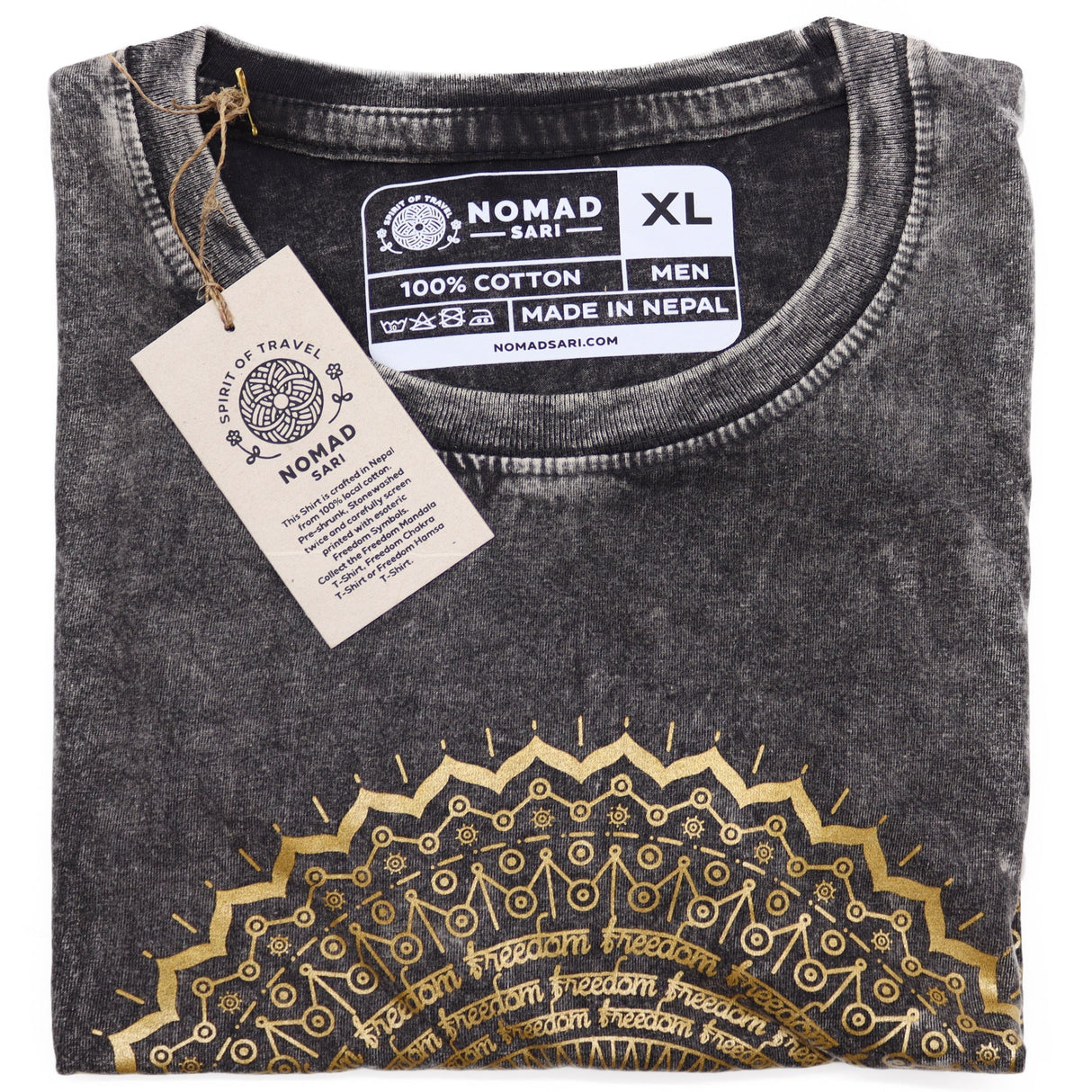 XLarge Stone Washed T-Shirt - Mandala - Dark Grey - SHAMTAM.COM