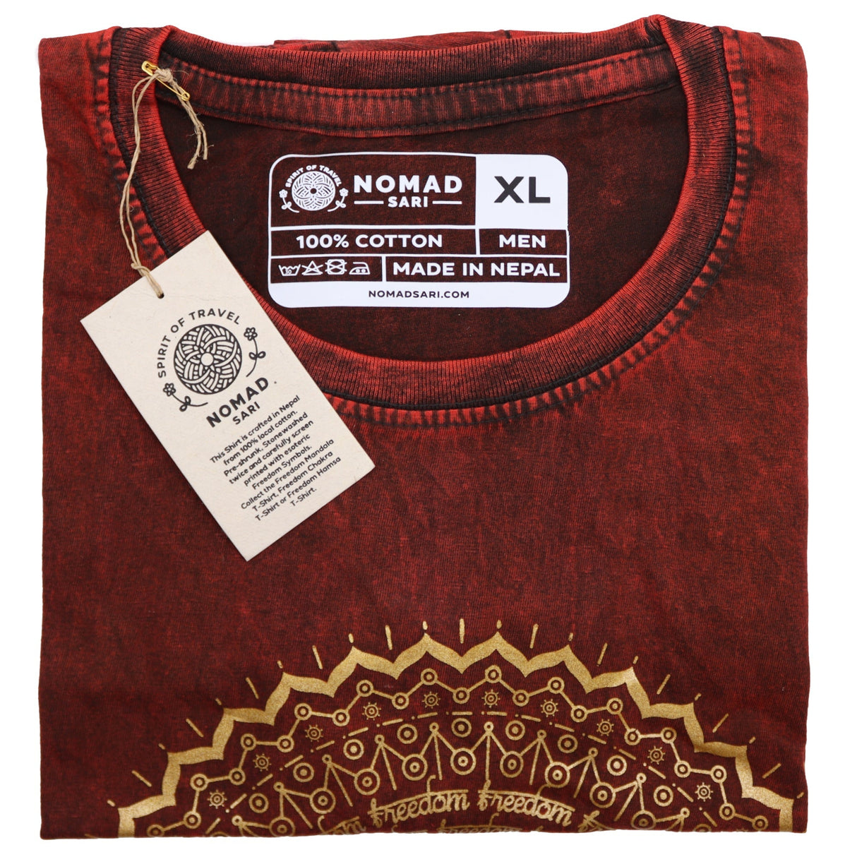 XLarge Stone Washed T-Shirt - Mandala - Maroon - SHAMTAM.COM