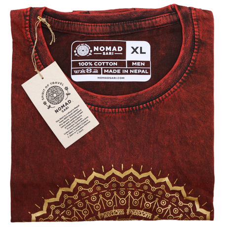 XLarge Stone Washed T-Shirt - Mandala - Maroon - SHAMTAM.COM