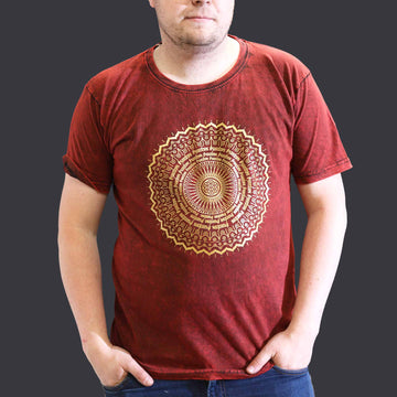 Taş Yıkamalı Tişört Bordo Mandala XL