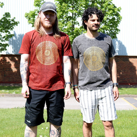 XLarge Stone Washed T-Shirt - Mandala - Maroon - SHAMTAM.COM